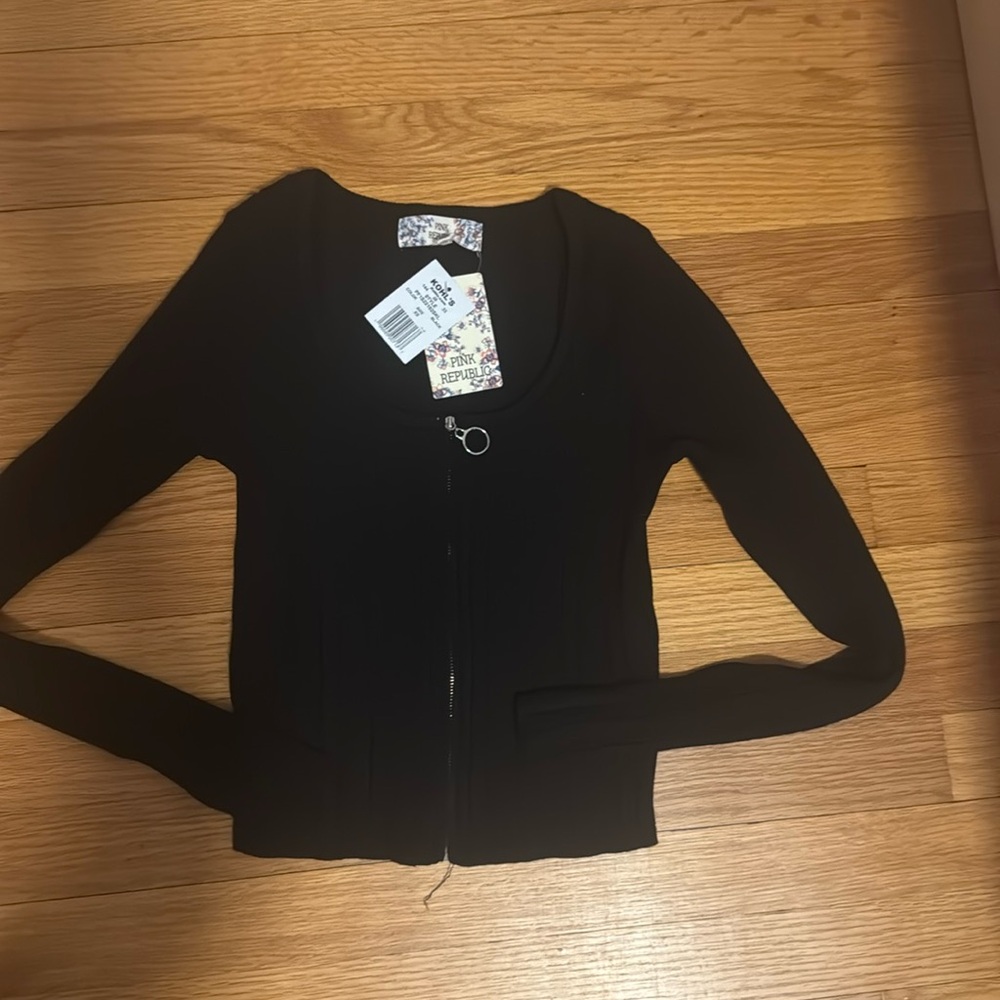 NWT cotton scoop neck zip black cardigan XS